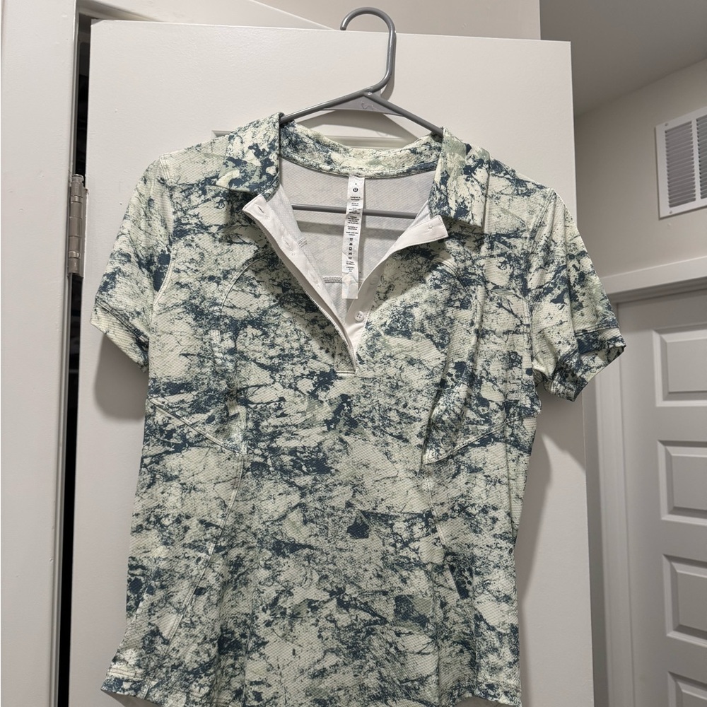 lululemon athletica Green and White Patterned Polo
